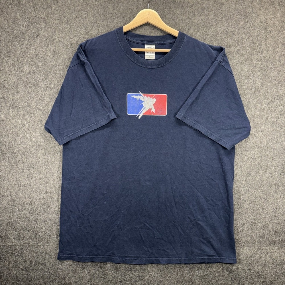 Vintage 2001 Mobile Suit Gundam Seed T-Shirt Men XL Blue Short Sleeve Anime Bogo